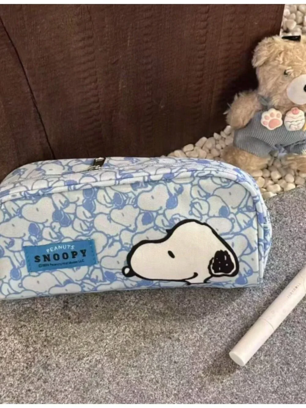 Snoopy Blue Canvas Zipper Pouch Makeup Pencil Cosmetic Storage Organizer Peanuts